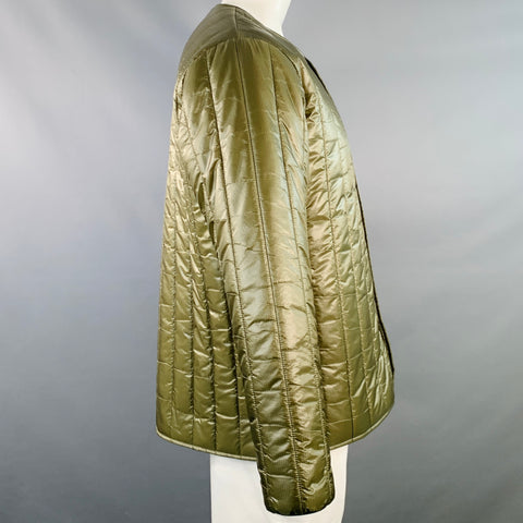 SOUTH 2 WEST 8 Size L Green Quilted Nylon Collarless Puffer Jacket