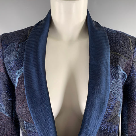CHANEL Cruise 2022 Size 6 Navy Blue Wool Angora Jacquard Tails Jacket Blazer