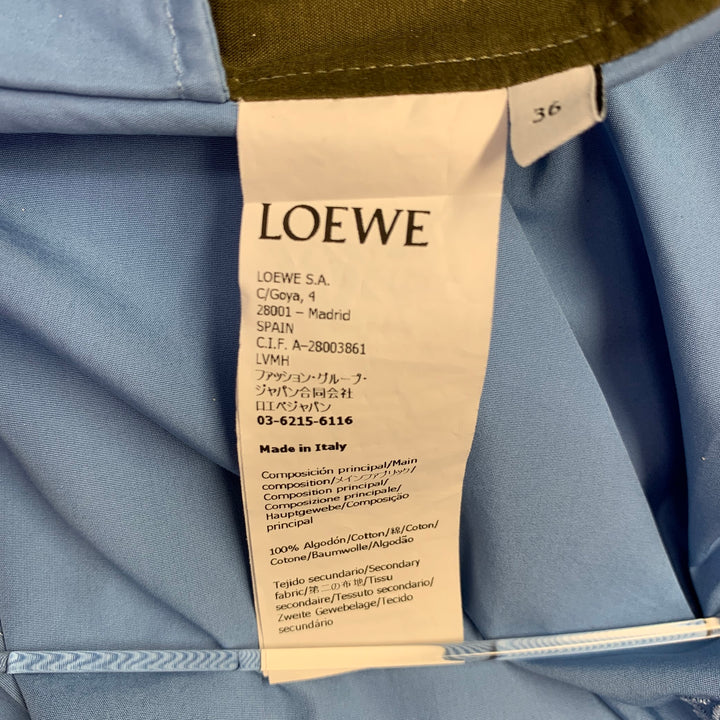LOEWE Size 4 Blue Olive Cotton Mixed Fabrics Shirt Dress