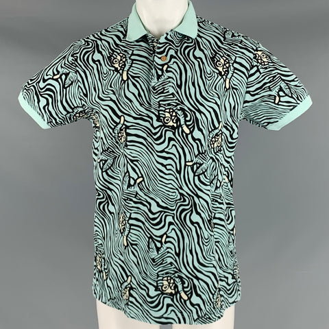 ICECREAM Size M Green Black Tiger Print Cotton Buttoned Polo