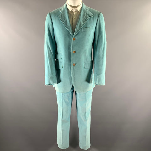 ETRO Size 38 Light Blue Corduroy Cotton Storm Collar Suit