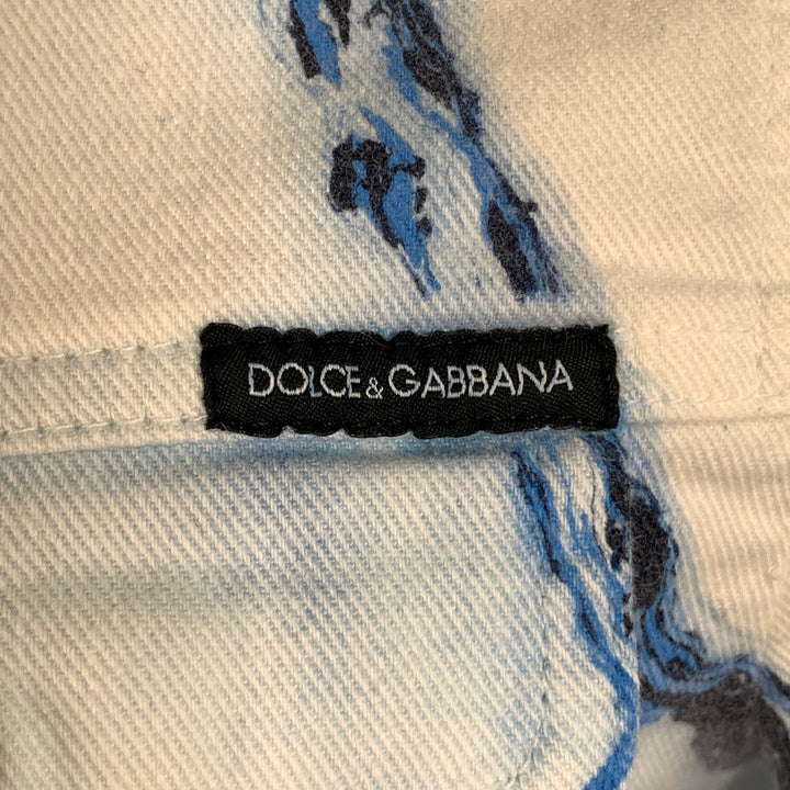 DOLCE & GABBANA Size 34 White Blue Marbled Denim Button Up Trucker Jacket