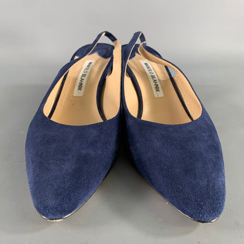 MANOLO BLAHNIK Size 8 Navy Suede Slingback Pumps