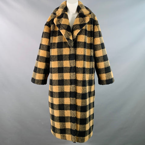 STAND STUDIO Size S Maria Tan Black Polyester Wool Checkered Notch Lapel Coat