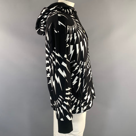 NEIL BARRETT Size XL Black White Lightning Bolts Hooded Sweatshirt