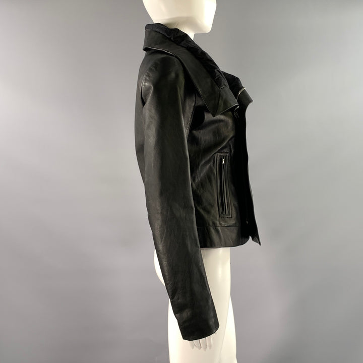 RICK OWENS Size 10 Black Leather Crackled Moto Racer Jacket
