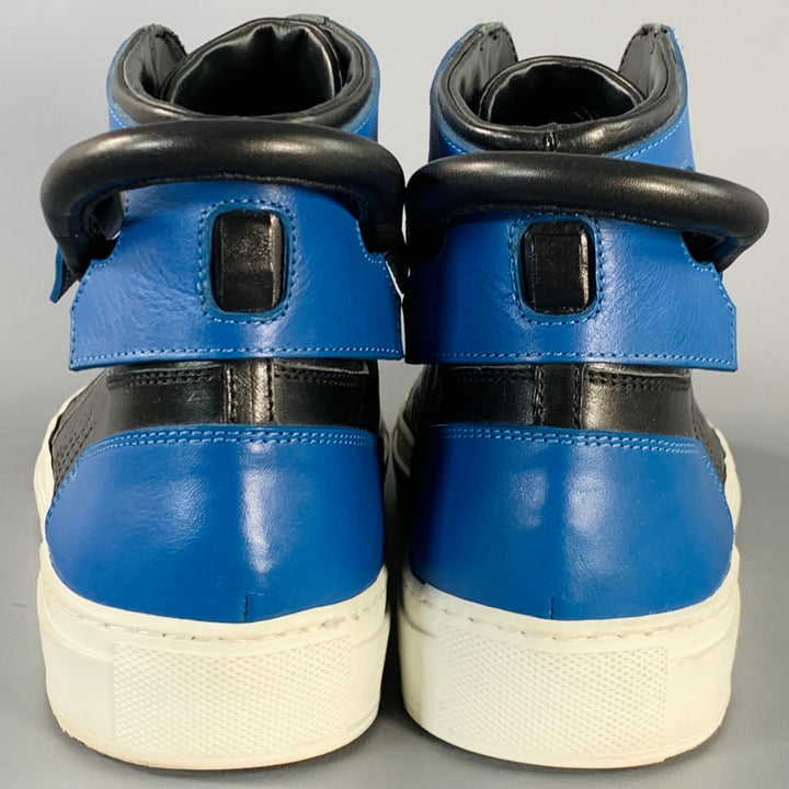 BUSCEMI Size 11 Black Blue Color Block Leather High Top Sneakers