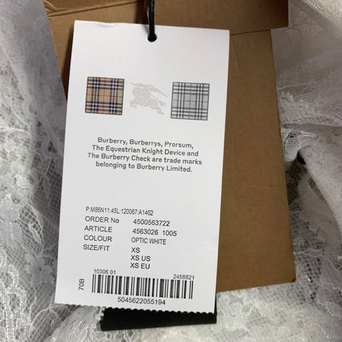 BURBERRY Size XS White Lace Viscose Blend Bow Long Sleeve Shirt