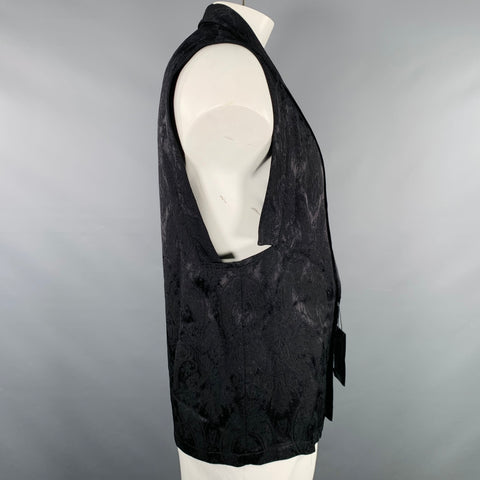SAINT LAURENT Size XL Black Black Jacquard Viscose Silk Vest