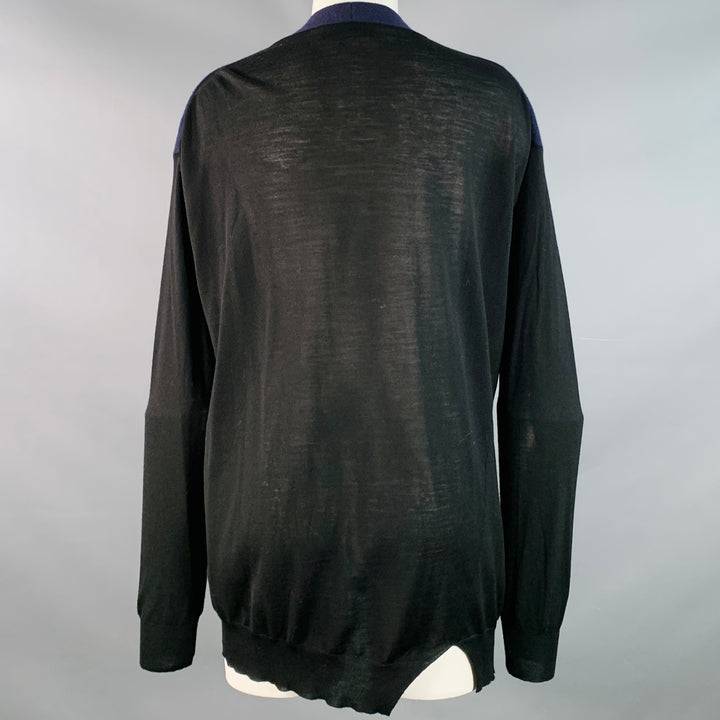 STELLA McCARTNEY Size 8 Navy Black Virgin Wool Two Tone V-Neck Cardigan
