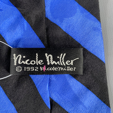 NICOLE MILLER Black Blue Diagonal Stripe Pinup Girl Silk Tie