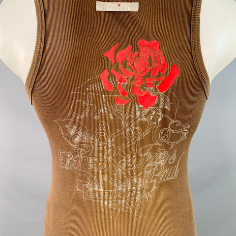 JEAN PAUL GAULTIER Size M Brown Red Stripe Cotton Buckle Tank Top (As Is)