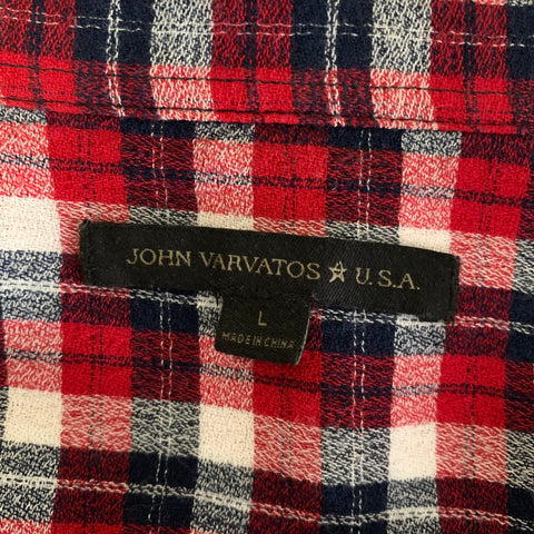 JOHN VARVATOS Size L Red Navy & Cream Plaid Cotton Long Sleeve Shirt