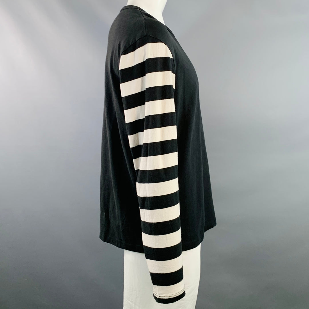 FREENOTE CLOTH Size XL Shifter Black Off White Stripe Cotton One Pocket Pullover