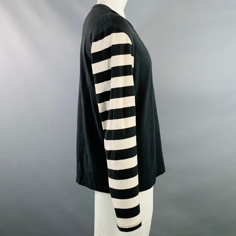 FREENOTE CLOTH Size XL Shifter Black Off White Stripe Cotton One Pocket Pullover