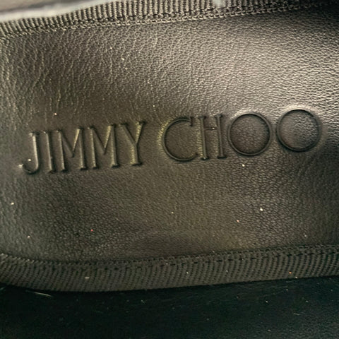 JIMMY CHOO Foxley Size 7 Silver Black Medusa Jacquard Tassels Loafers