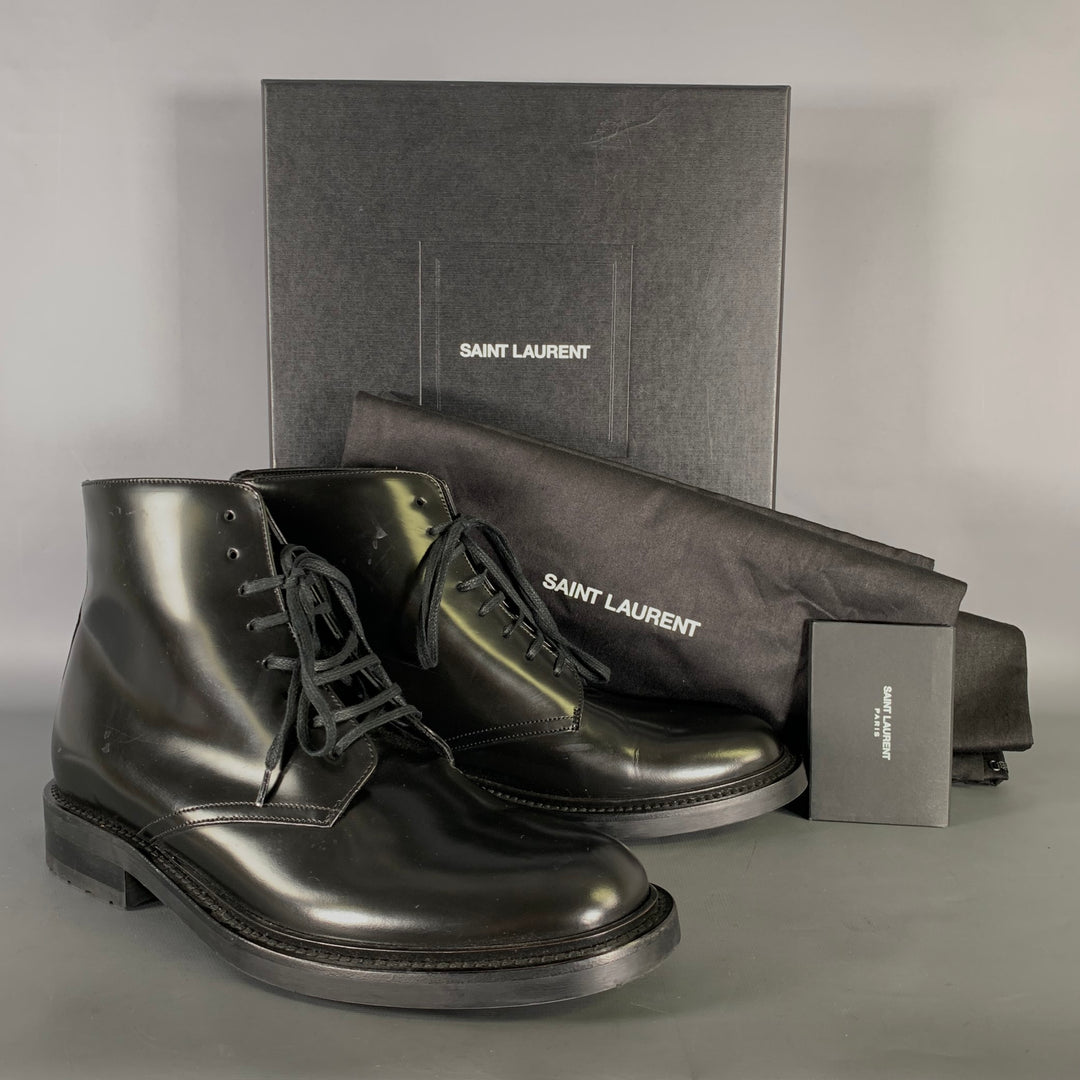 SAINT LAURENT Size 8 Black Leather Lace Up Boots
