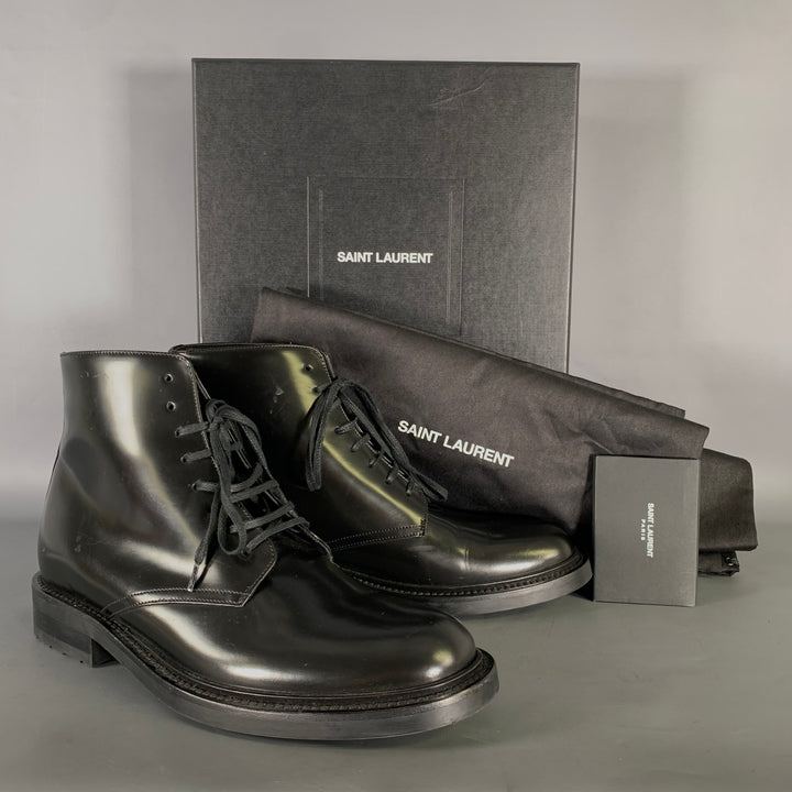 SAINT LAURENT Size 8 Black Leather Lace Up Boots