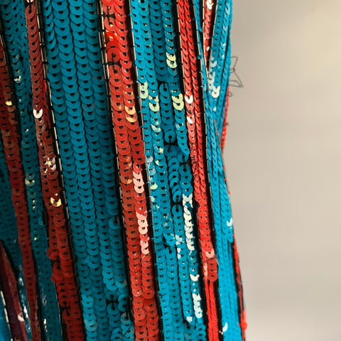 MSGM Taille XS Bleu Rouge Polyester Rayé Robe Haut à Enfiler