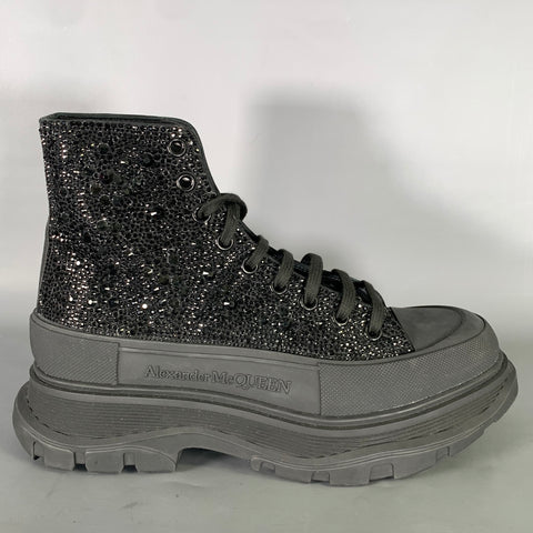 ALEXANDER MCQUEEN Size 10 Black Studded Leather Lace Up Boots