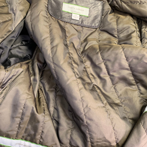 JOSEPH ABBOUD Veste en cuir noire à col italien zippée, taille M