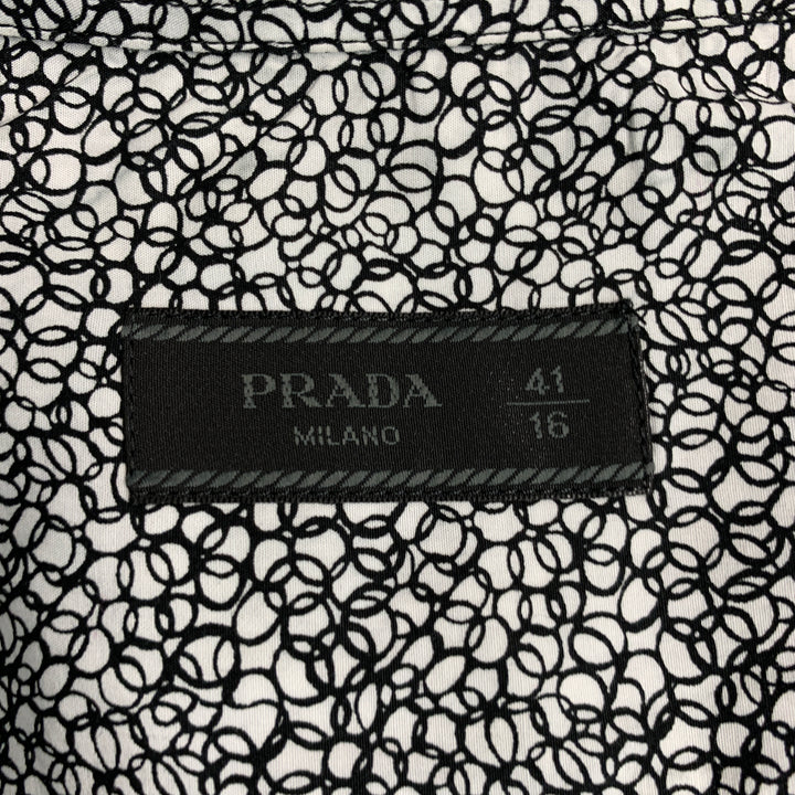PRADA Size M Black White Print Cotton Button Up Short Sleeve Shirt