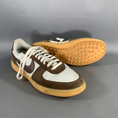 NIKE Size 10.5 Brown Silver Mixed Fabrics Suede Lifestyle Sneakers