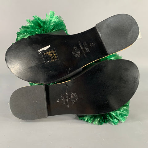 AVEC MODERATION Size 6 Green Natural Leather Embellishment Slip On Sandals