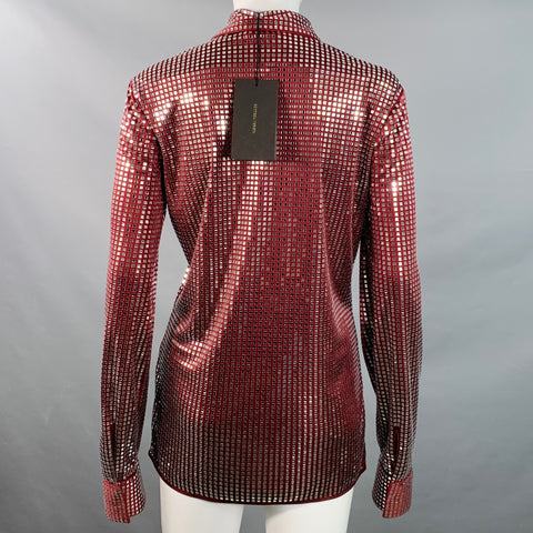 BOTTEGA VENETA Fall 2019 Size S Burgundy Silver Satin Jersey Embellishment Shirt