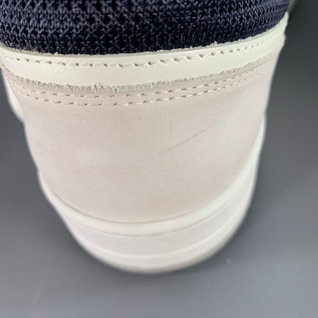 PRADA Size 11 White Navy Color Block Logo Leather Nylon Mesh Sneakers