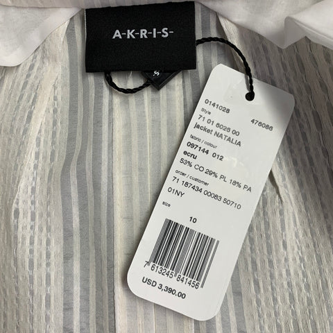 AKRIS Size 10 Natalia Off White Cotton Blend Sheer Textured Snaps Jacket Blazer