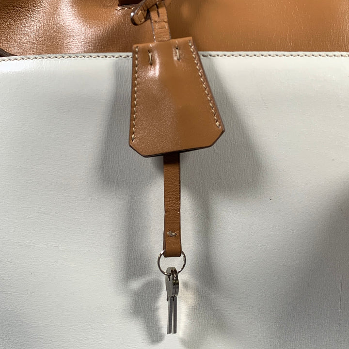 PRADA Tan Cream Color Block Leather Overnight Bags