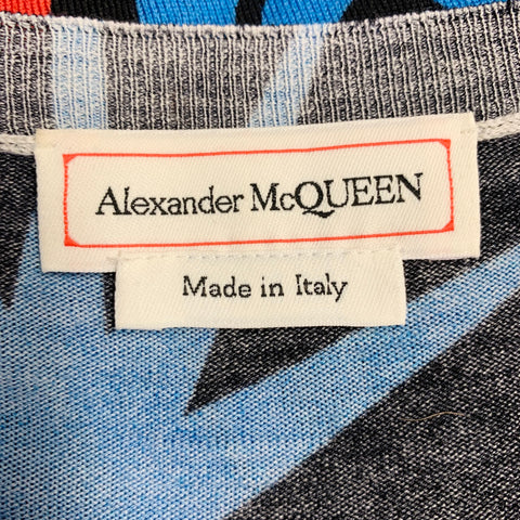 ALEXANDER MCQUEEN AW21 Size L Mystical Print Black Multi Color Print Wool Crew Neck Pullover