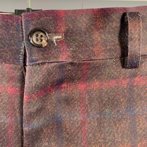 COMME des GARCONS HOMME DEUX Size M Brown Navy Red Plaid Polyester Tapered Dress Pants