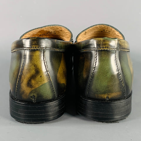 BAJOLUGO Size 10.5 Green Brown Camo Penny Loafers