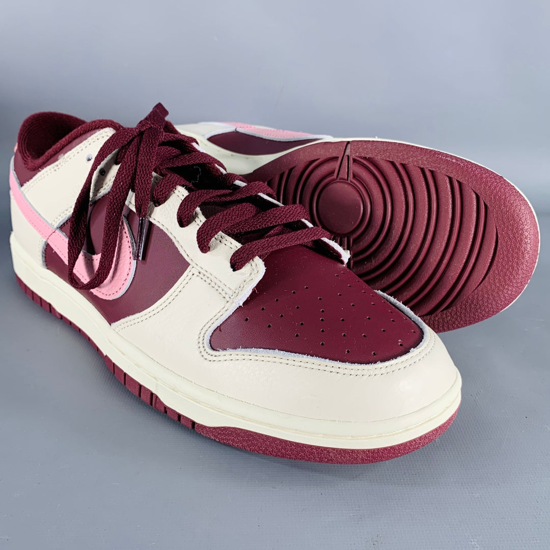 NIKE 2023 Size 11.5 Dunk Low Burgundy Cream Leather Low Top Sneakers