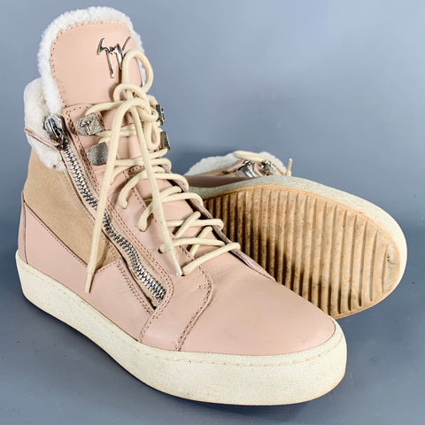 GIUSEPPE ZANOTTI Size 10 Pink Cream Leather High Top Lace-Up Sneakers