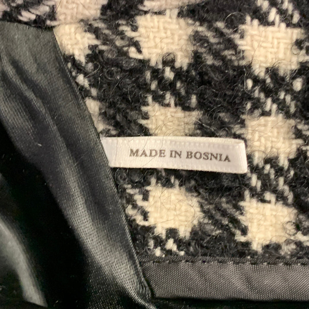 SANDRO Size L Black White Checkered Wool Blend Buttoned Raglan Coat