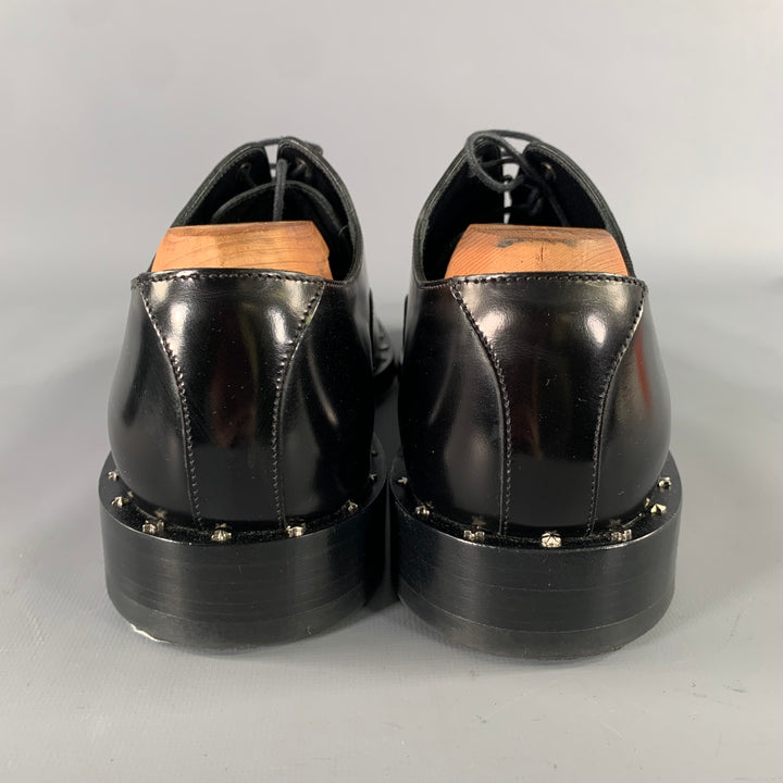 JIMMY CHOO Size 8 Black Studded Leather Cap Toe Lace Up Shoes