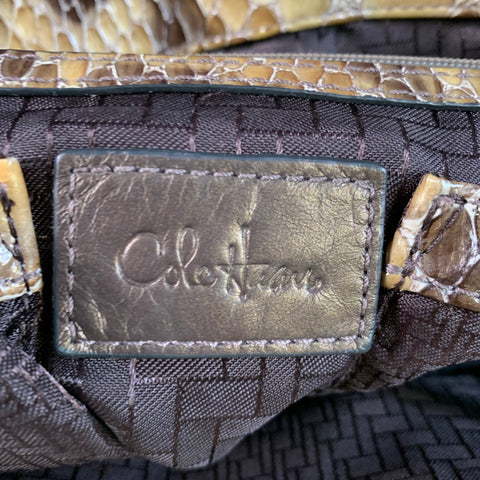 COLE HAAN Tan Brown Snakeskin Not Listed Top Handles Bag