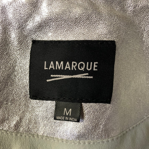 LAMARQUE Size M Silver Leather Metallic Biker Jacket