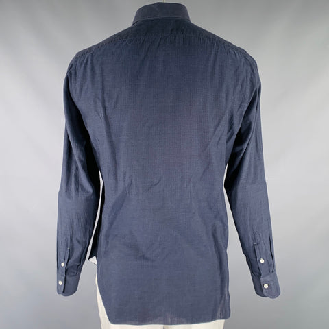 SARTORIO Size L Navy Cotton Button Up Long Sleeve Shirt