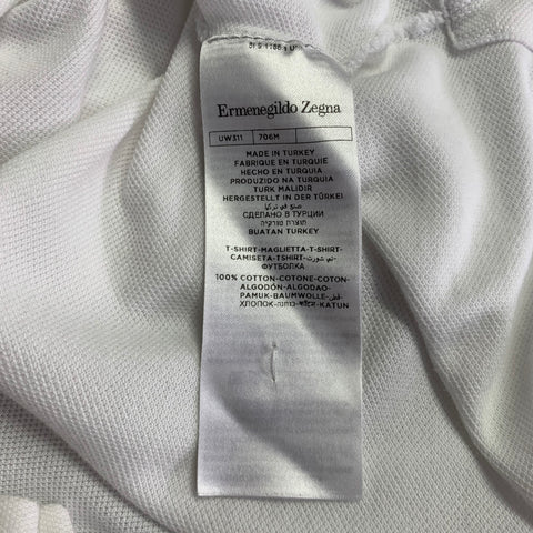 ERMENEGILDO ZEGNA Size XXXL White Brown Logo Cotton Pique Crew Neck T-shirt