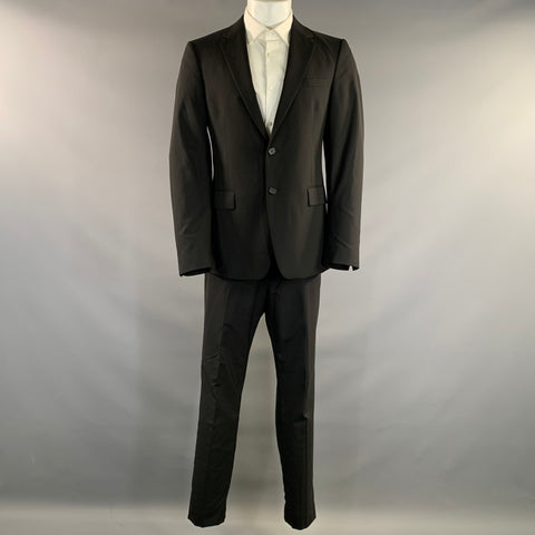 PRADA Chest Size 40 Black Wool Notch Lapel 35 31 Suit
