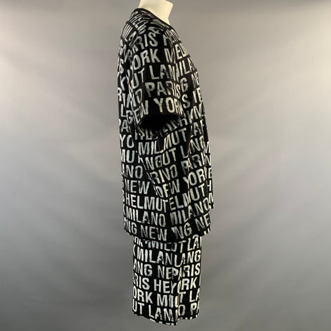 HELMUT LANG SS2020 Size XXL Black White 119376 Logo Cotton T Shirt & Shorts Set