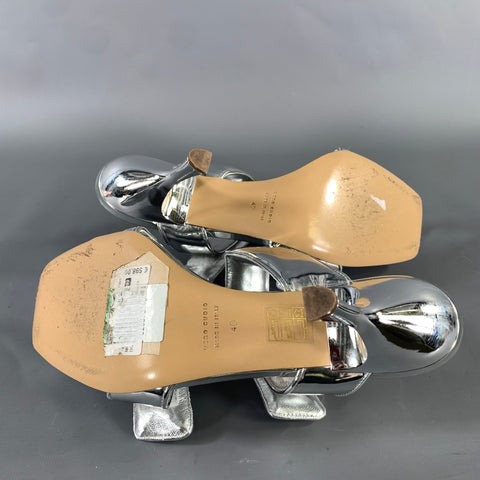 GIABORGHINI Size 10 Silver Leather Metallic Straps Sandals