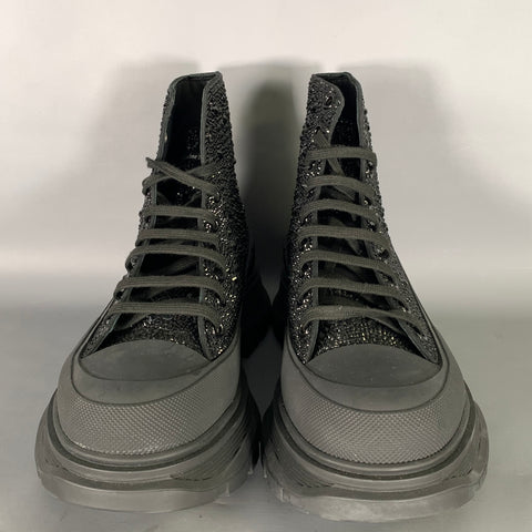 ALEXANDER MCQUEEN Size 10 Black Studded Leather Lace Up Boots