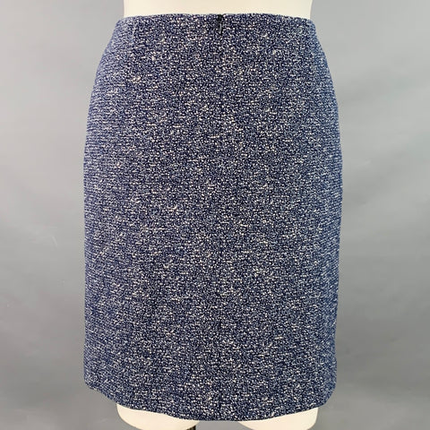 AKRIS Size 12 Navy White Cotton Blend Pencil Knee Length Skirt