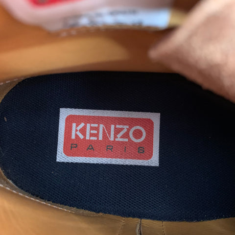 KENZO Size 9.5 Brown Contrast Stitch Leather Lace-Up Zipper Boots