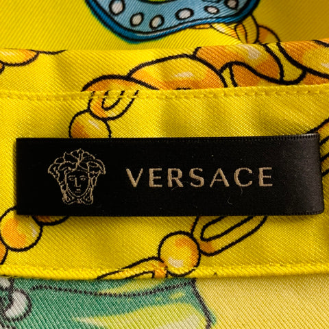 VERSACE Size M Yellow Multi Color Baroque Twill Short Sleeve Shirt